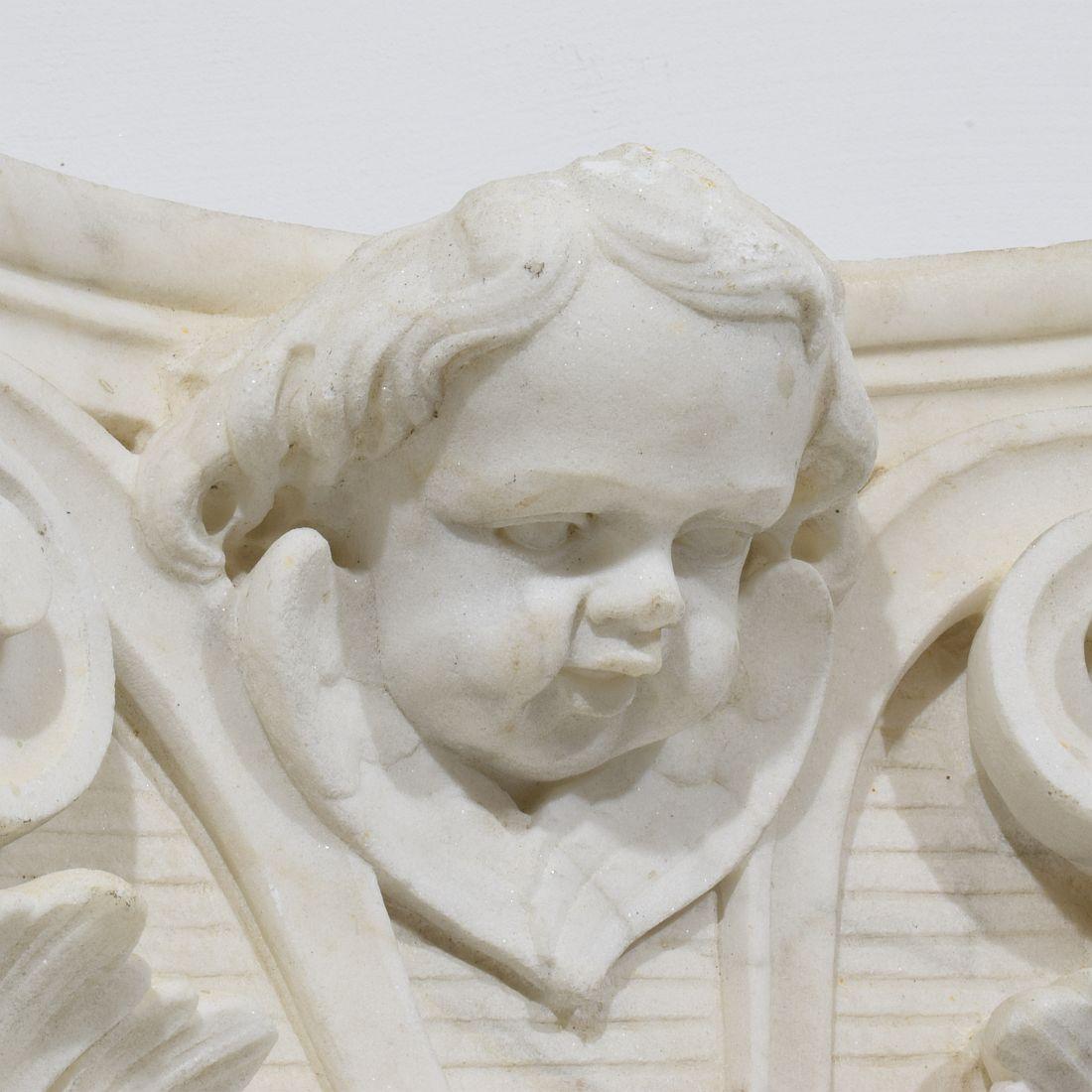 French, 18th Century, Carved White Marble Capital With Angel Head For Sale 4