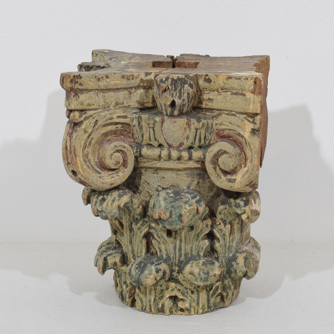 French, 18th Century, Carved Wooden Capital 1