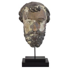 French 18th Century Carved Wooden Head of a Saint