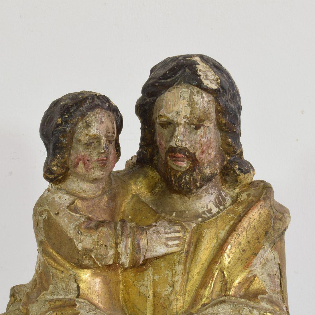 French 18th Century Carved Wooden Statue of Josef with Baby Jesus 7