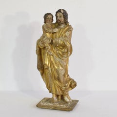 French 18th Century Carved Wooden Statue of Josef with Baby Jesus