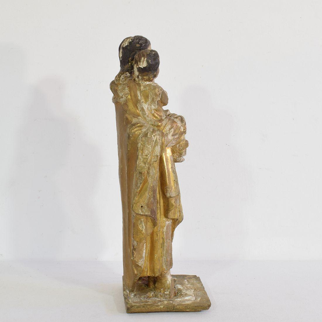 Gilt French 18th Century Carved Wooden Statue of Josef with Baby Jesus