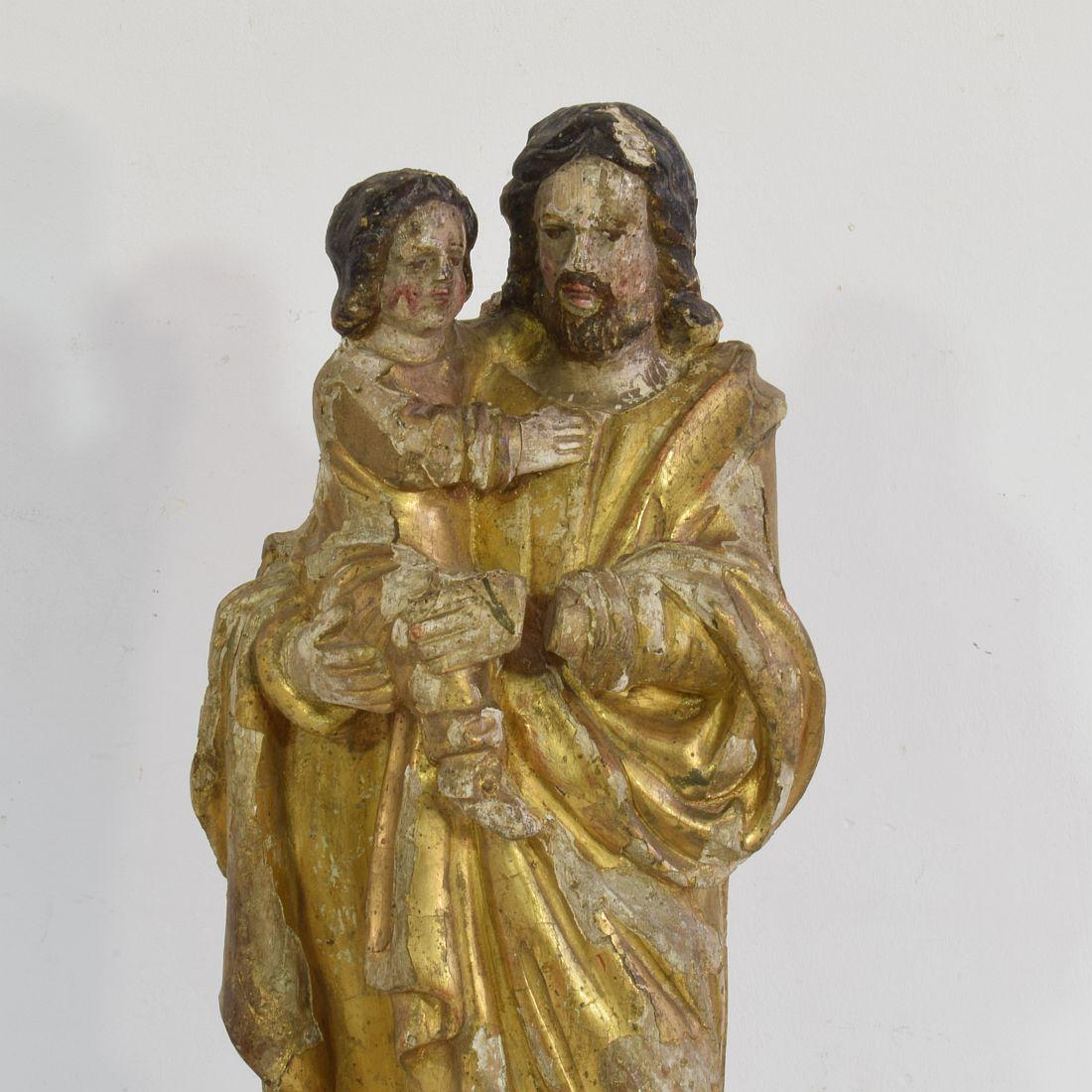 French 18th Century Carved Wooden Statue of Josef with Baby Jesus 1