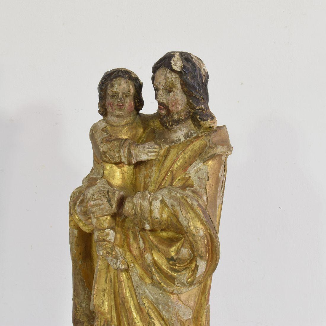 French 18th Century Carved Wooden Statue of Josef with Baby Jesus 2