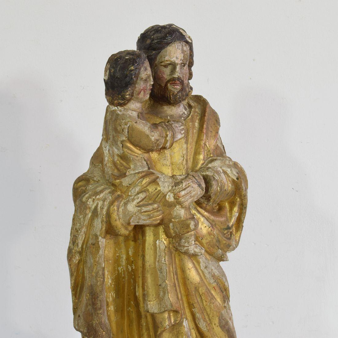 French 18th Century Carved Wooden Statue of Josef with Baby Jesus 3