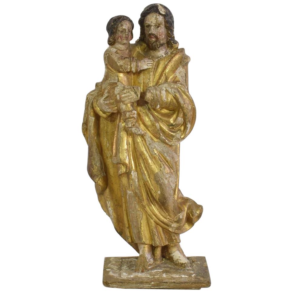French 18th Century Carved Wooden Statue of Josef with Baby Jesus