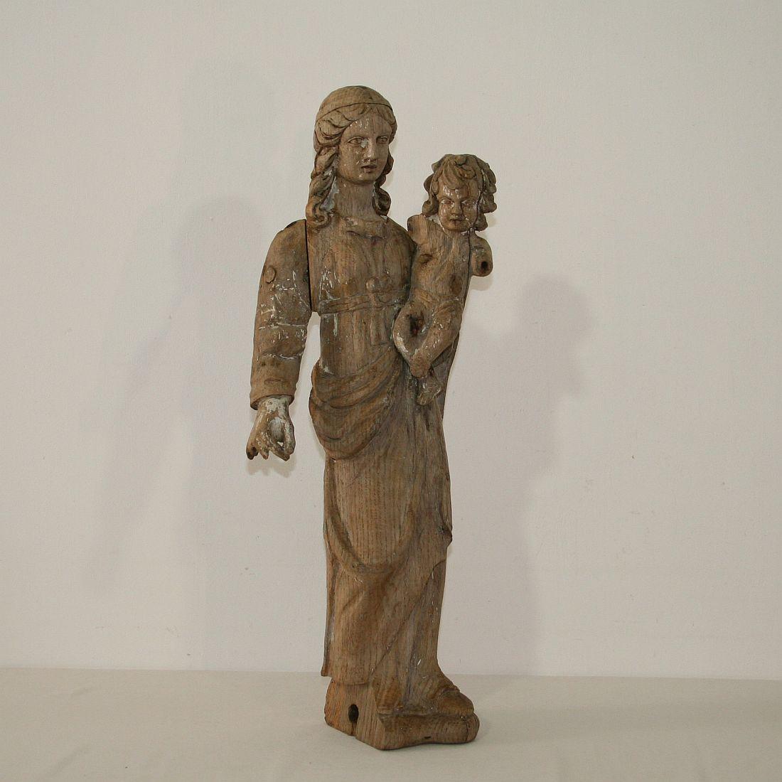Hand-Carved French 18th Century Classical Wooden Madonna with Child