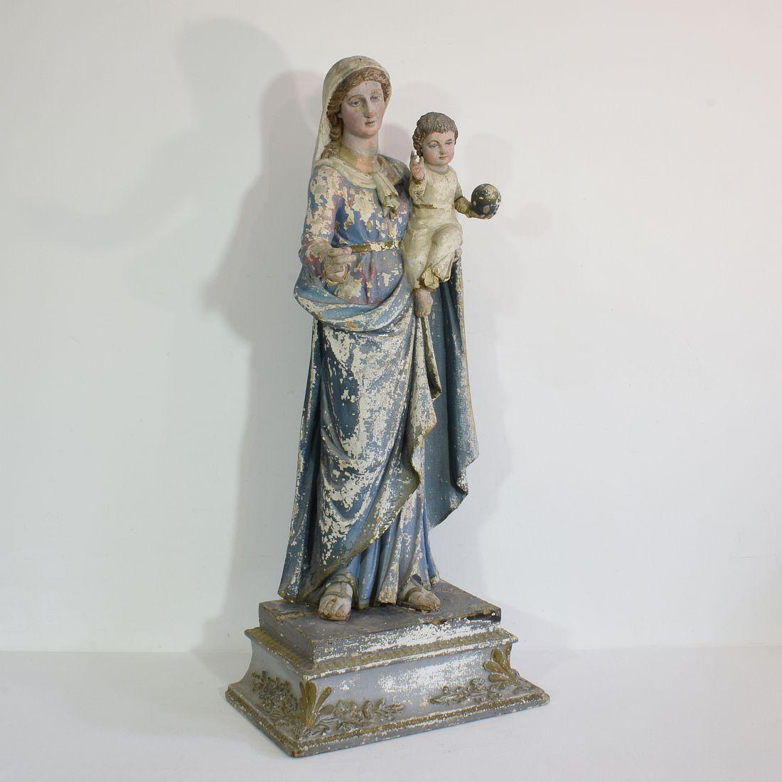 Hand-Carved French 18th Century Classical Wooden Madonna with Child