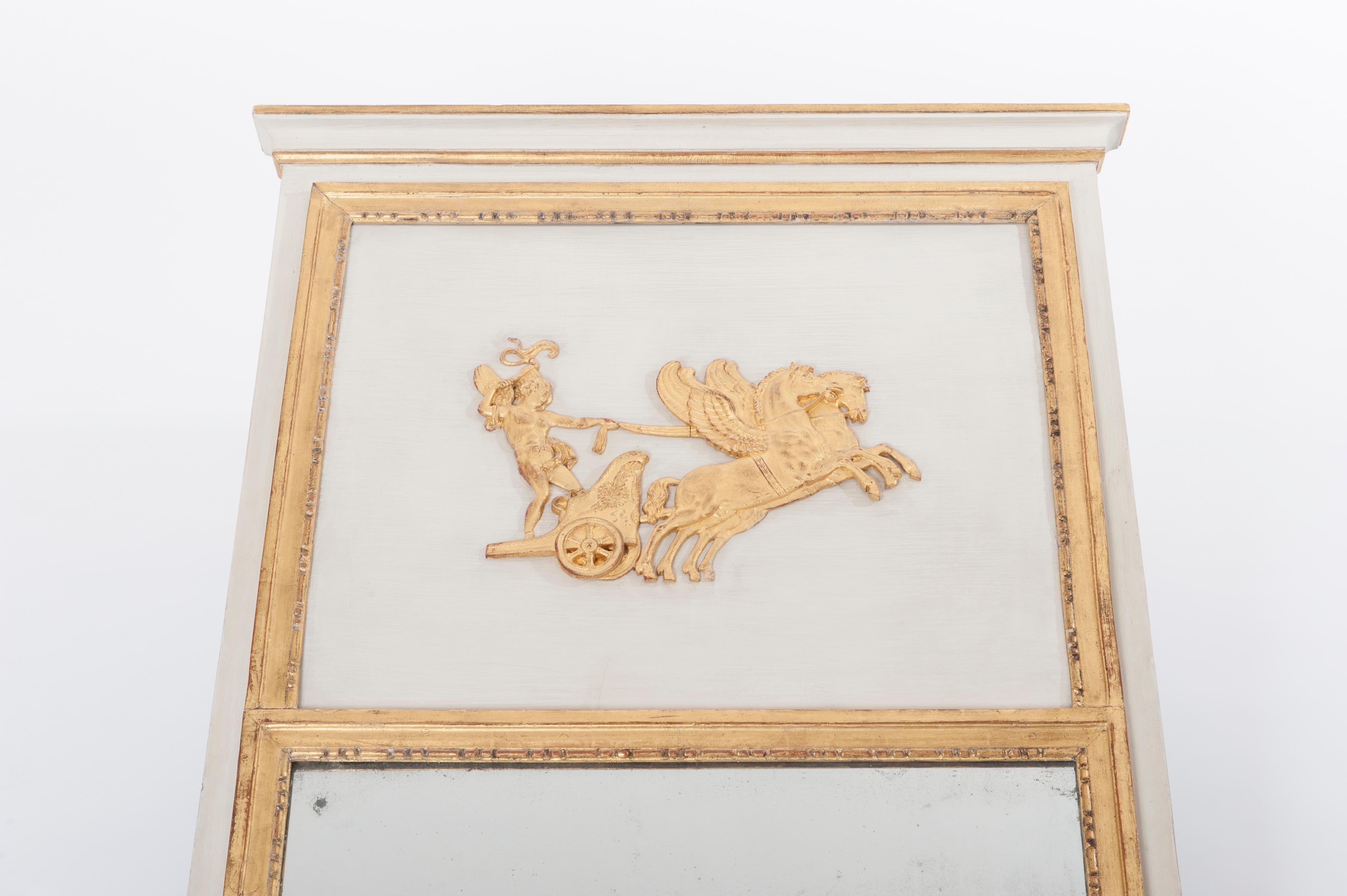 Gilt French 18th Century Classicistical Directoire Trumeau/Mirror in White/Gold Paint For Sale