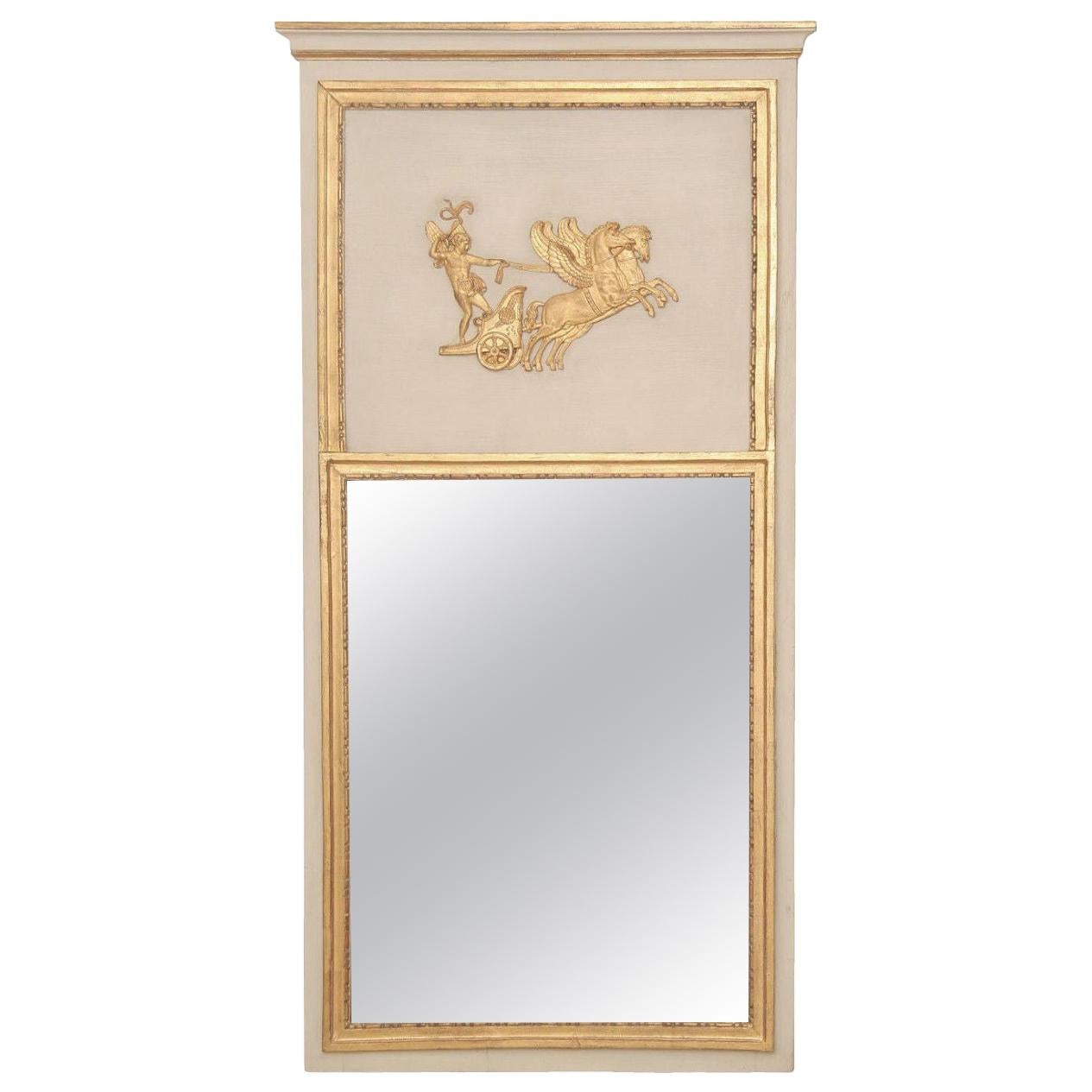 French 18th Century Classicistical Directoire Trumeau/Mirror in White/Gold Paint For Sale