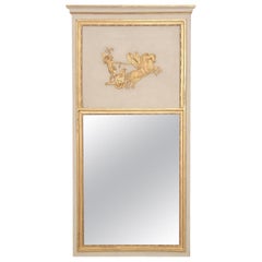 Trumeau/Espejo Clasicista Directoire Francés del Siglo XVIII en Pintura Blanca/Dorada