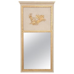 Antique French 18th Century Classicistical Directoire Trumeau/Mirror in White/Gold Paint