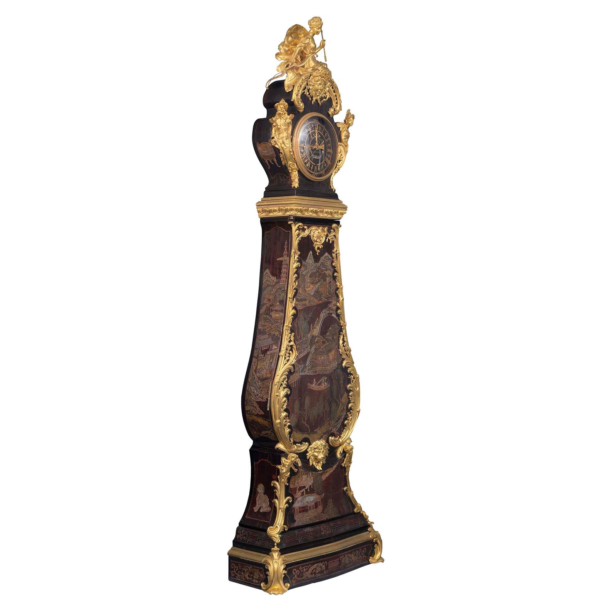 French 18th Century Coromandel and Ormolu Grandfather Clock In Good Condition For Sale In West Palm Beach, FL