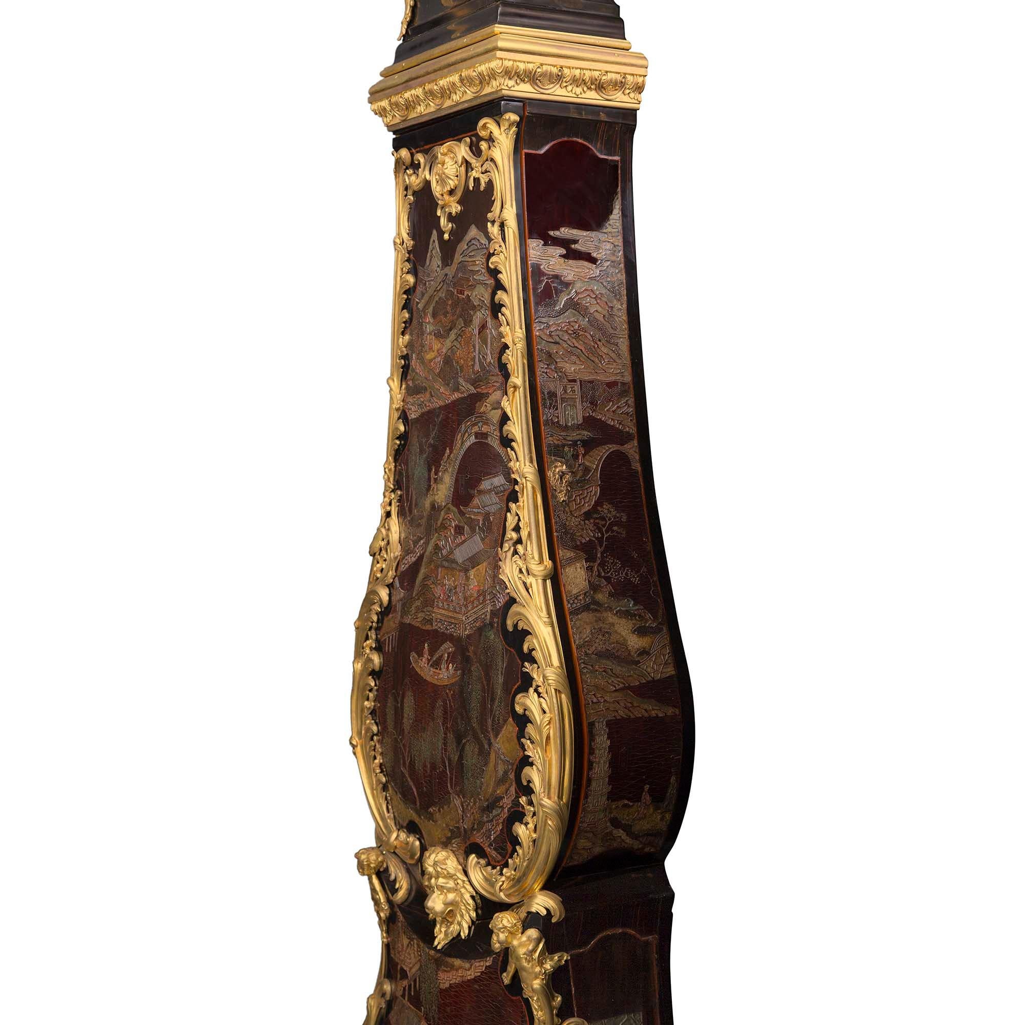 French 18th Century Coromandel and Ormolu Grandfather Clock For Sale 3