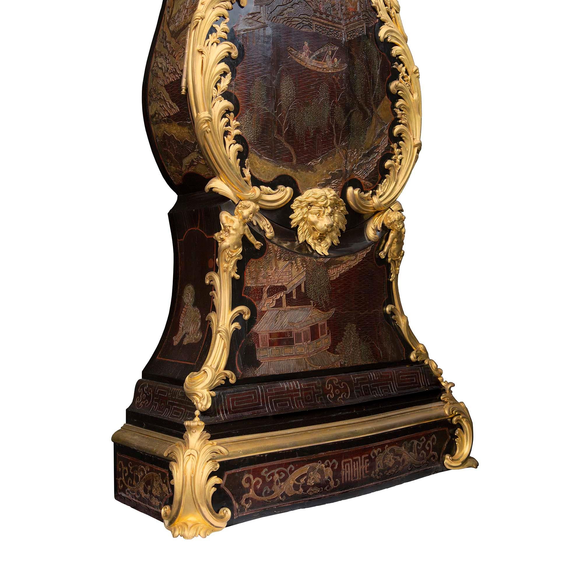 French 18th Century Coromandel and Ormolu Grandfather Clock For Sale 5