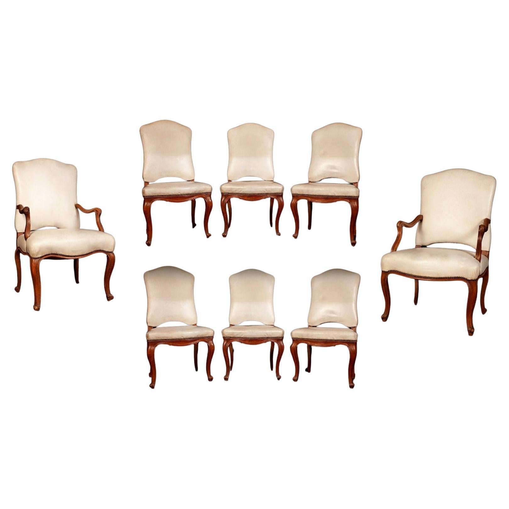 French Room, salle à manger du XVIIIe siècle Six chaises et deux fauteuils, 1760