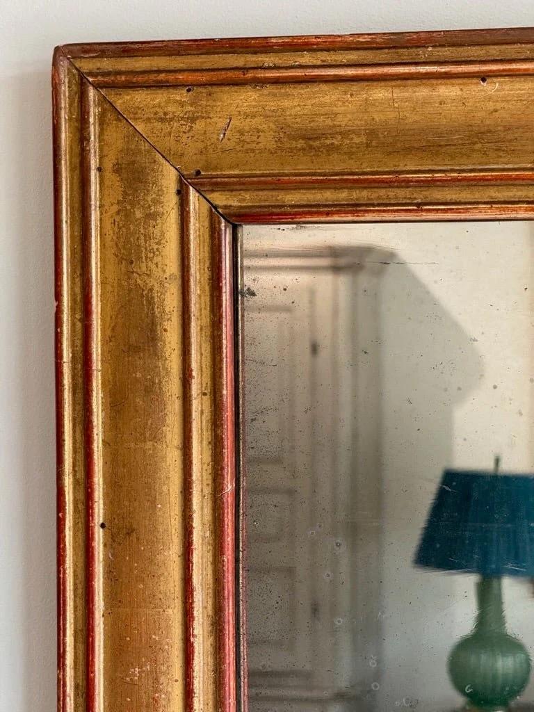 18th Century and Earlier French 18th Century Directoire Gilded Rectangular Mirror, Red undertones