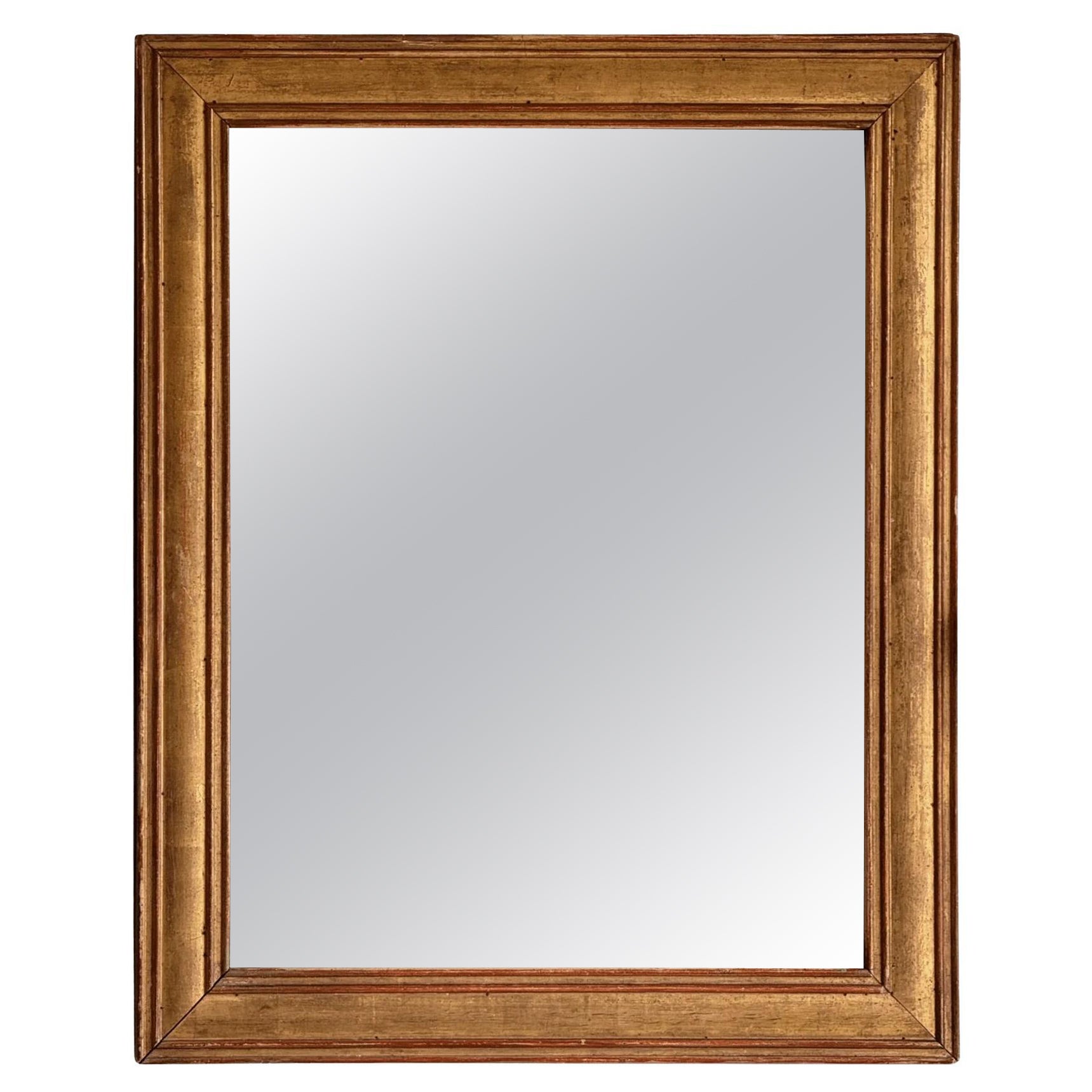 French 18th Century Directoire Gilded Rectangular Mirror, Red undertones