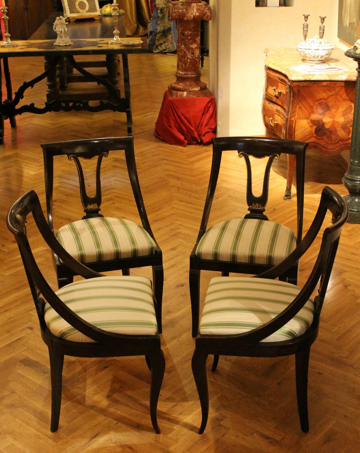 French 18th Century Directoire Mahogany Chairs with Silk Blend Upholster Fabric For Sale 11