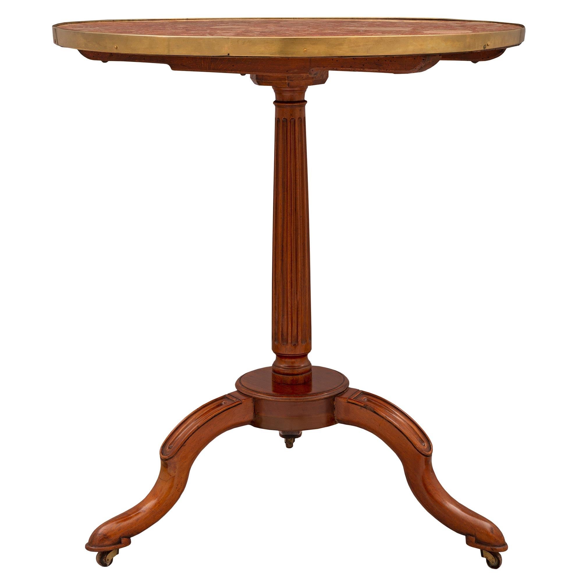 Ormolu French 18th Century Directoire Period Mahogany and Marble Tilt Top Side Table For Sale
