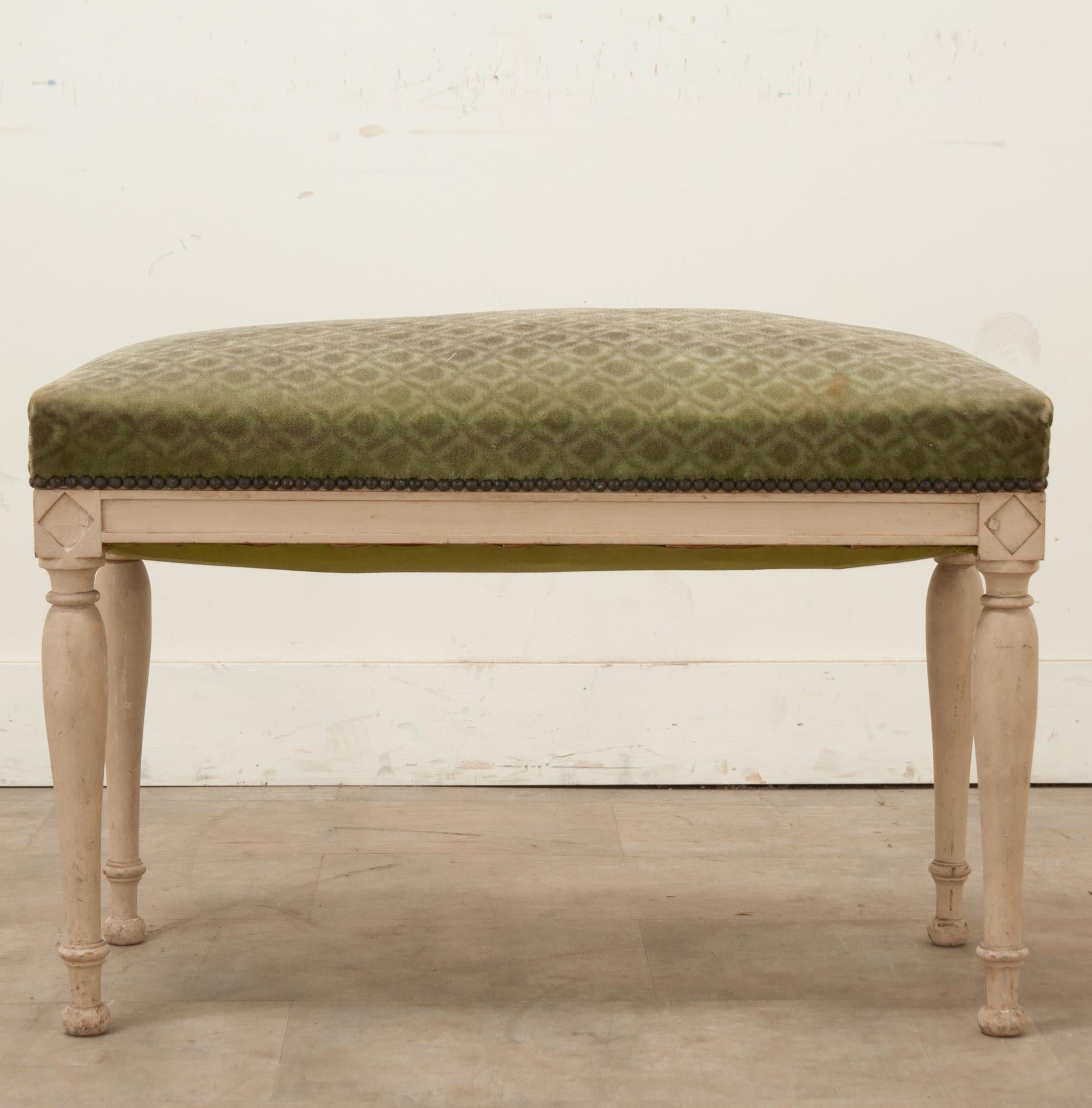 Hand-Carved French 18th Century Directoire Painted Bench