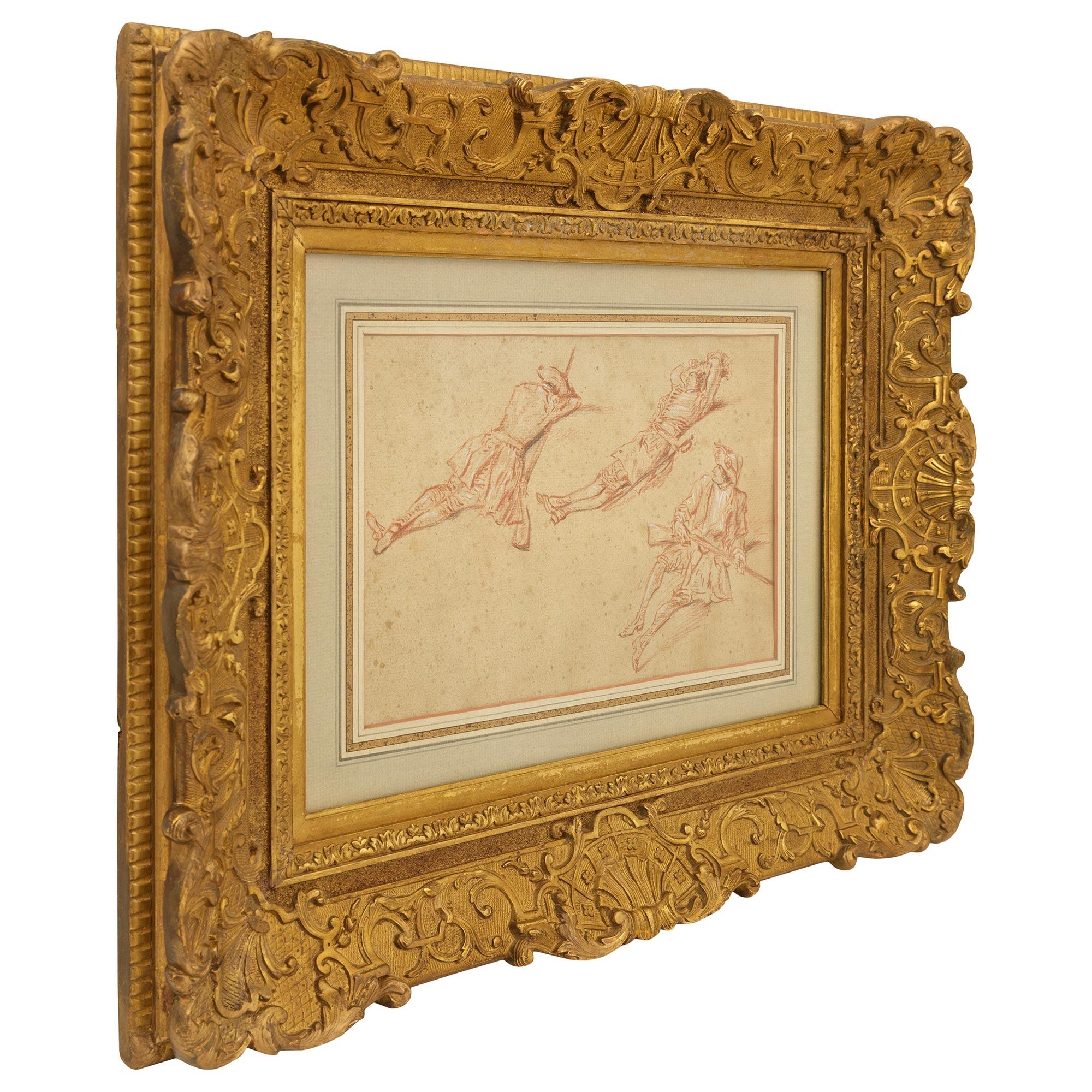 French 18th century drawing of The Study of a Resting Soldier In Good Condition For Sale In West Palm Beach, FL