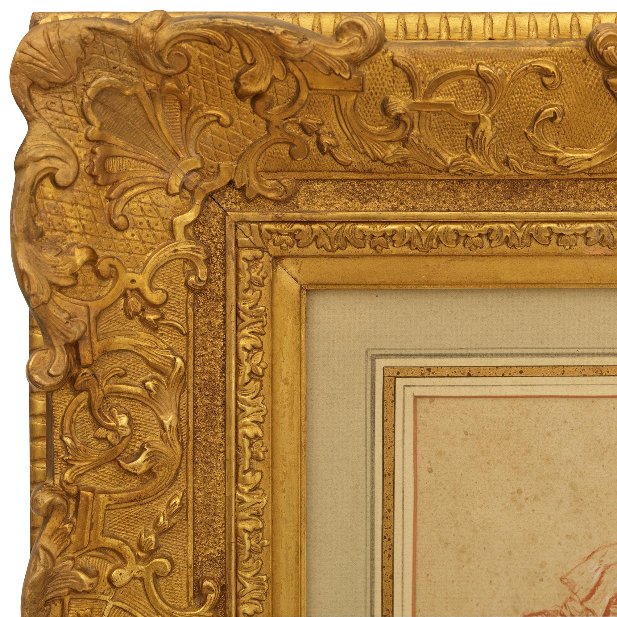 18th Century and Earlier French 18th century drawing of The Study of a Resting Soldier For Sale