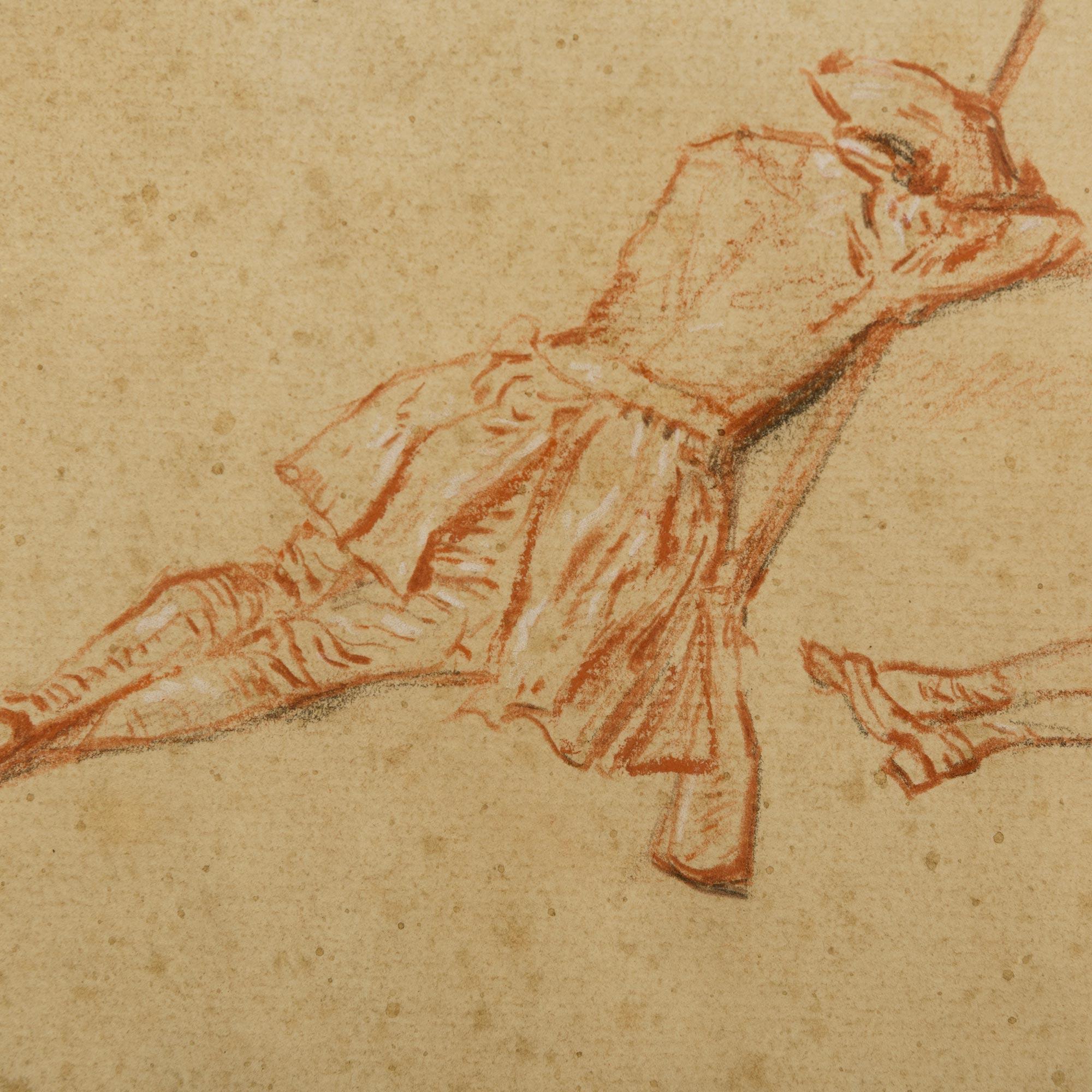 French 18th century drawing of The Study of a Resting Soldier For Sale 1