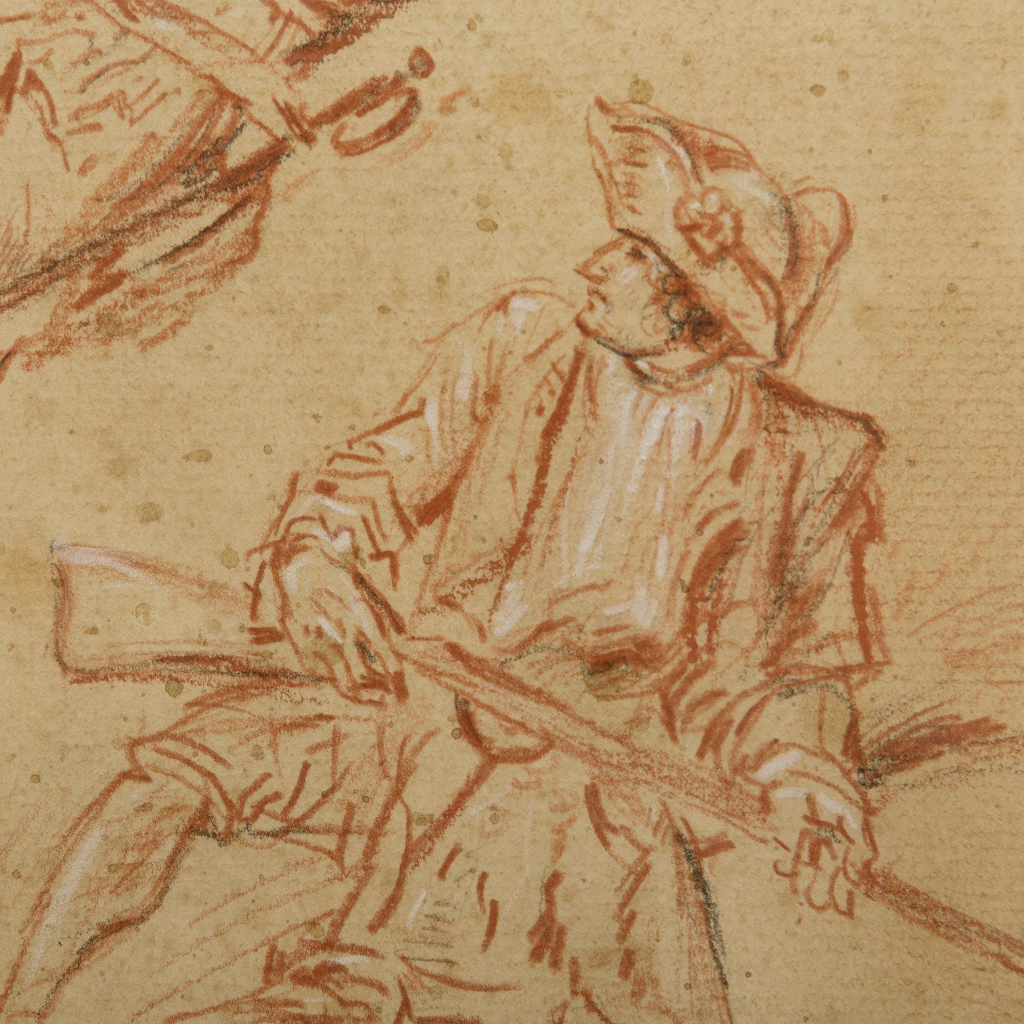 French 18th century drawing of The Study of a Resting Soldier For Sale 2