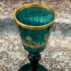 French 18th Century Emerald Green Gilt Faceted Wine Glass