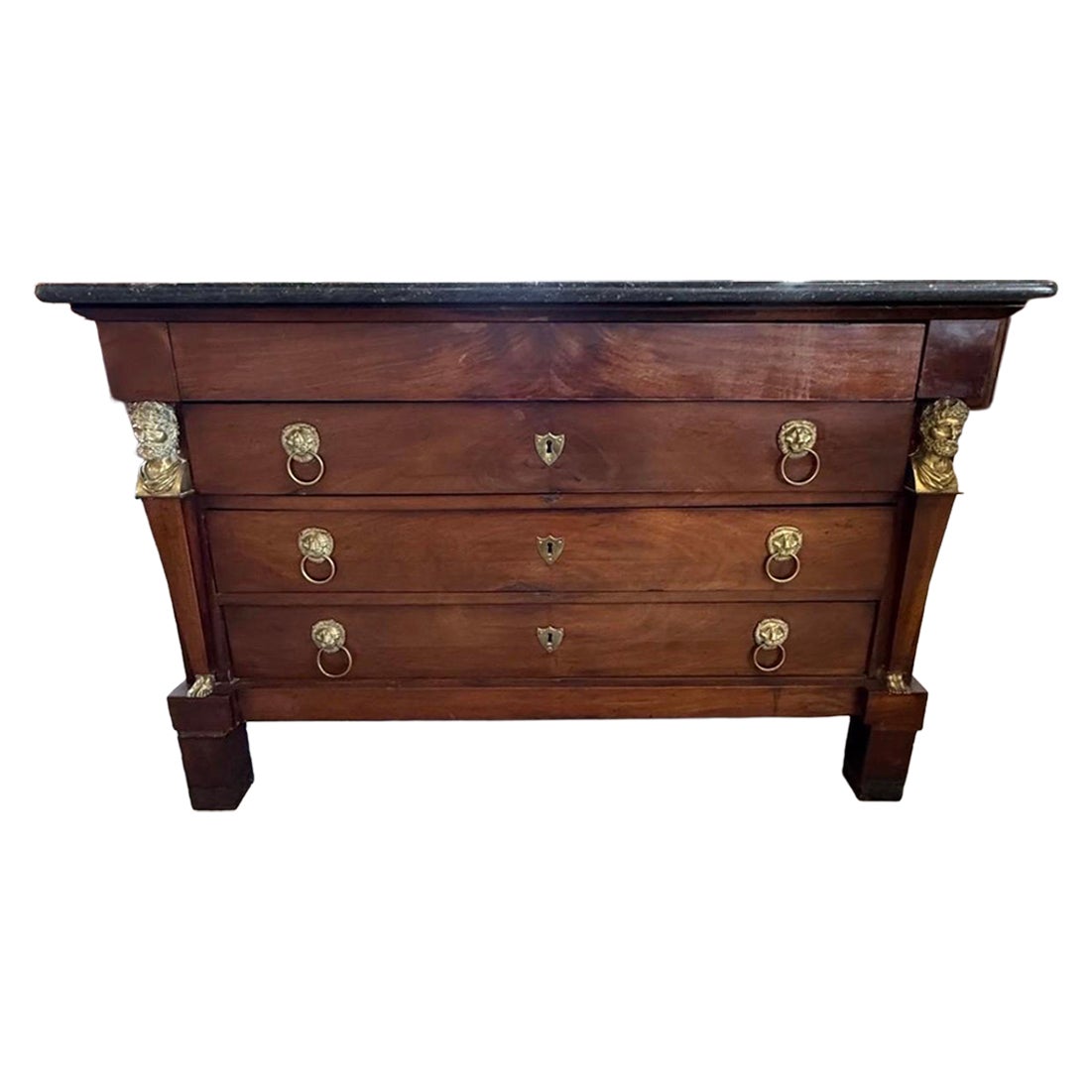 French 18th Century Empire Mahogany Marble Top Chest of Drawers / Commode