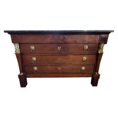 French 18th Century Empire Mahogany Marble Top Chest of Drawers / Commode