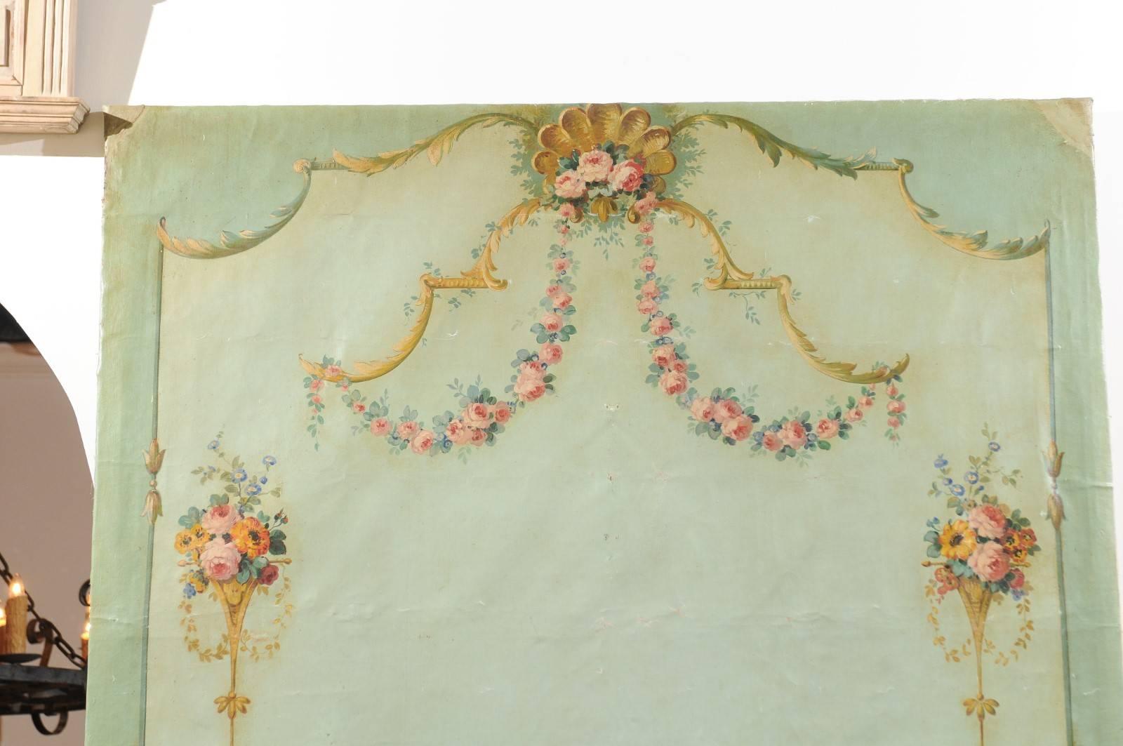 Panneau de toile peint à la fleur du XVIIIe siècle provenant d'un manoir de la vallée de la Loire Bon état à Atlanta, GA