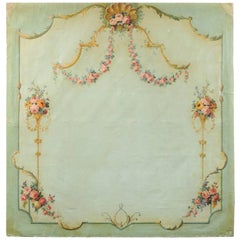 French 18th Century Flora Painted Canvas Panel from a Loire Valley Manor