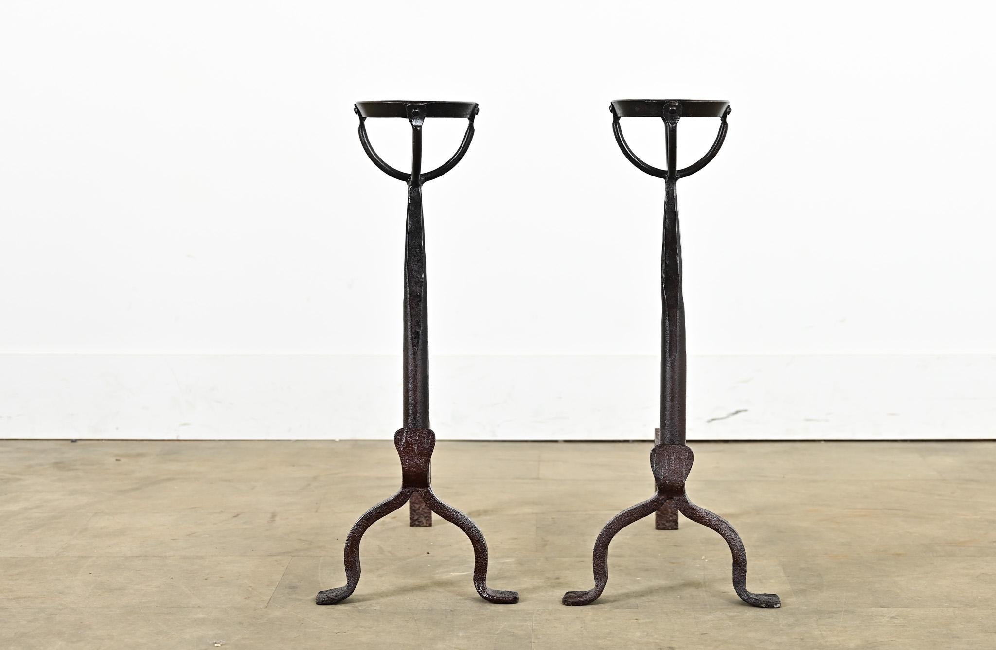 Gothic French 18th Century Forged Iron Andirons For Sale