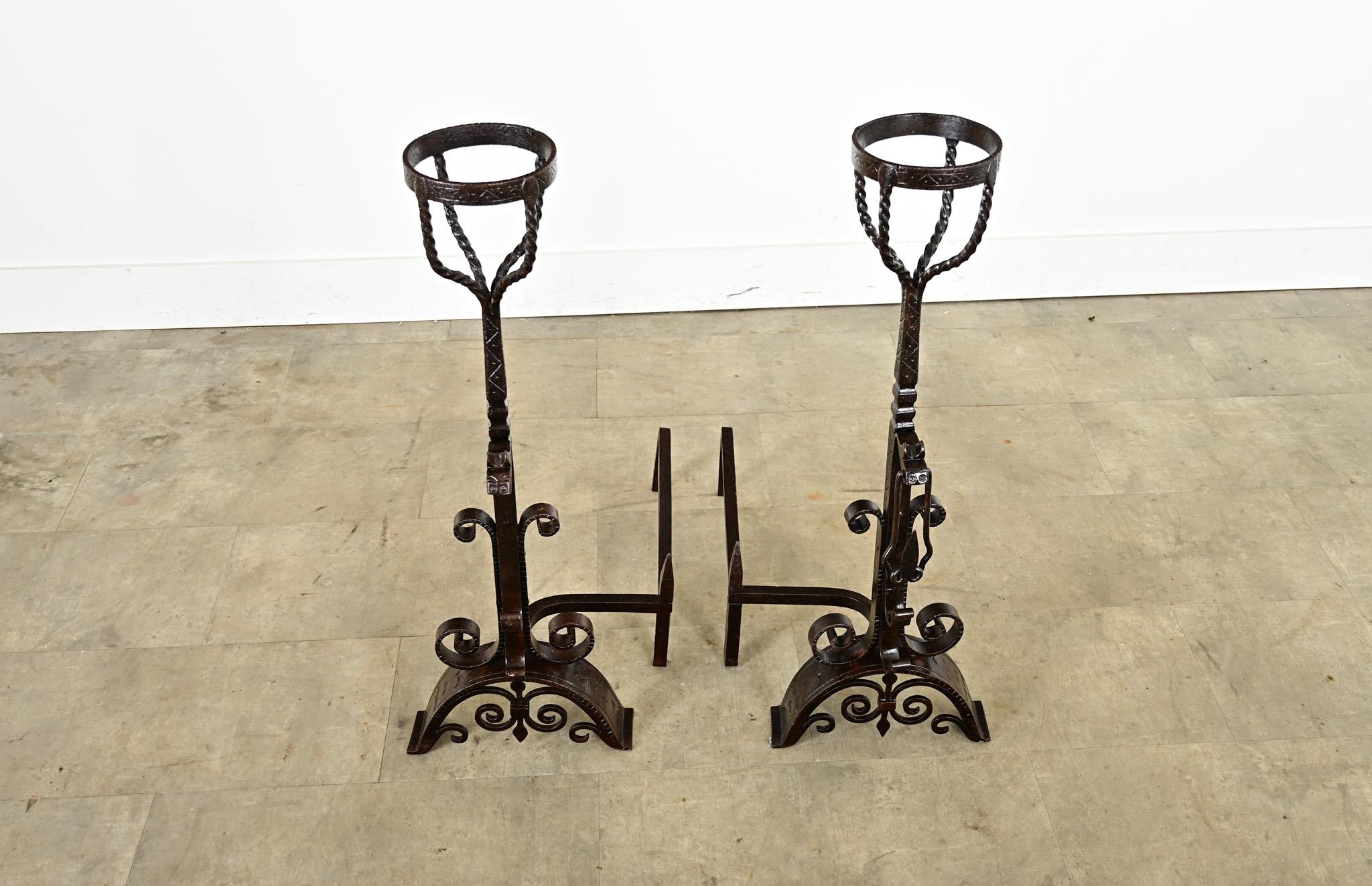 Gothic French 18th Century Forged Iron Andirons For Sale
