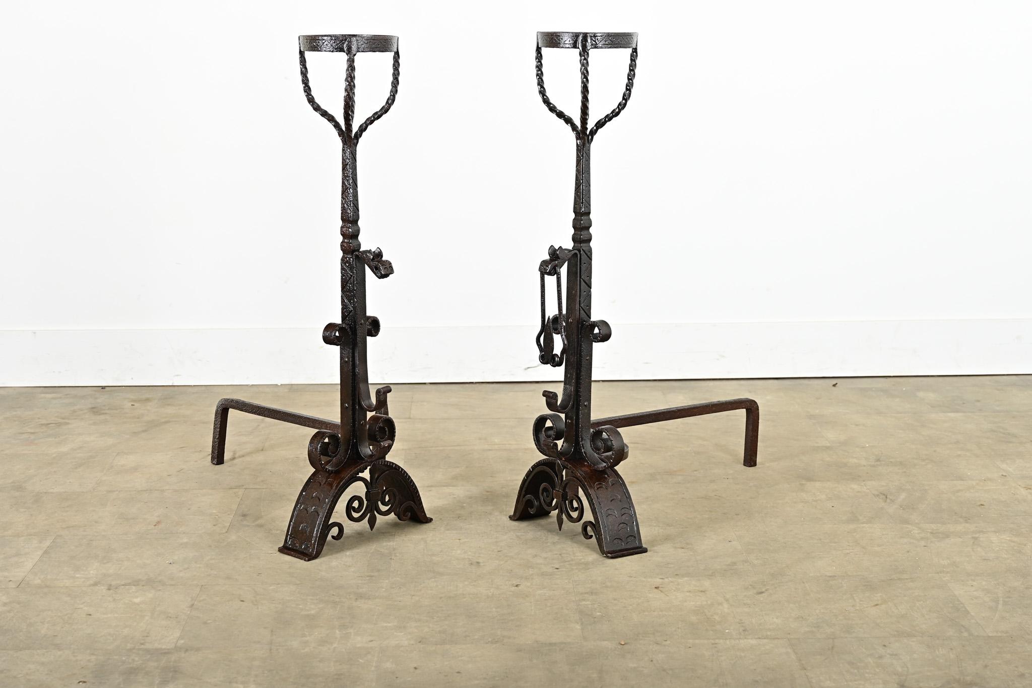 French 18th Century Forged Iron Andirons In Good Condition For Sale In Baton Rouge, LA