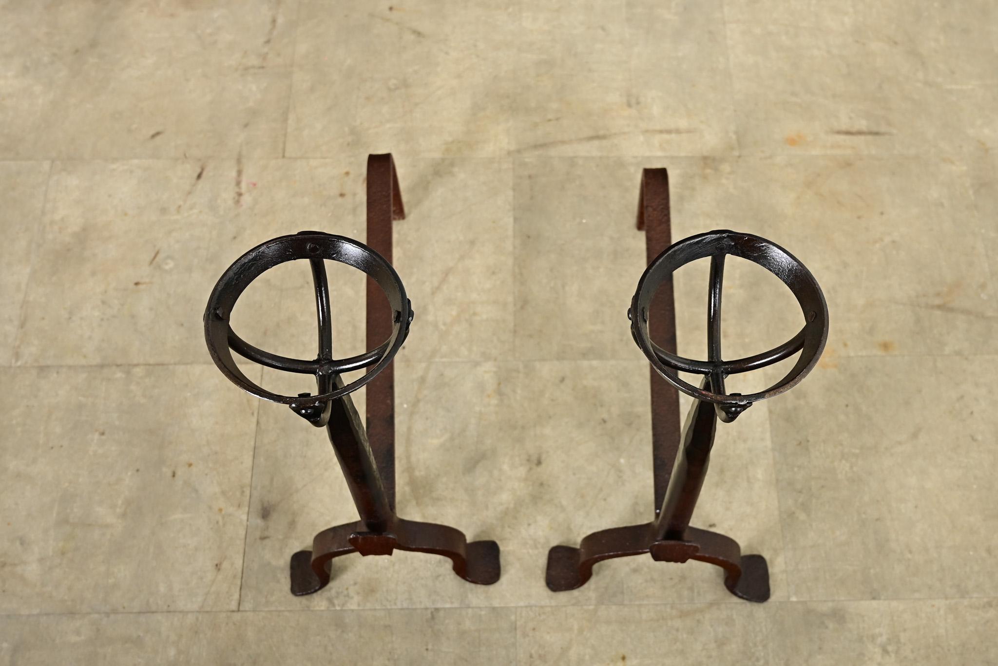 18th Century and Earlier French 18th Century Forged Iron Andirons For Sale