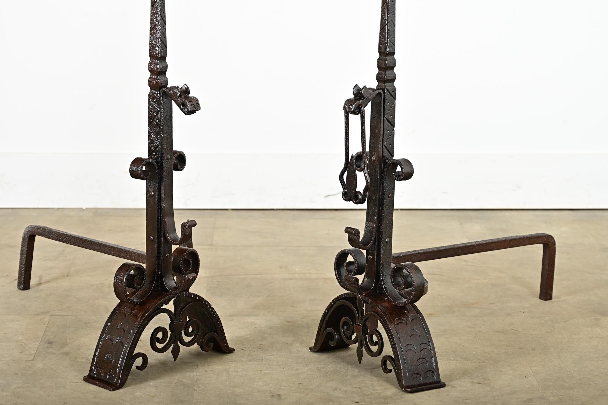 18th Century and Earlier French 18th Century Forged Iron Andirons For Sale