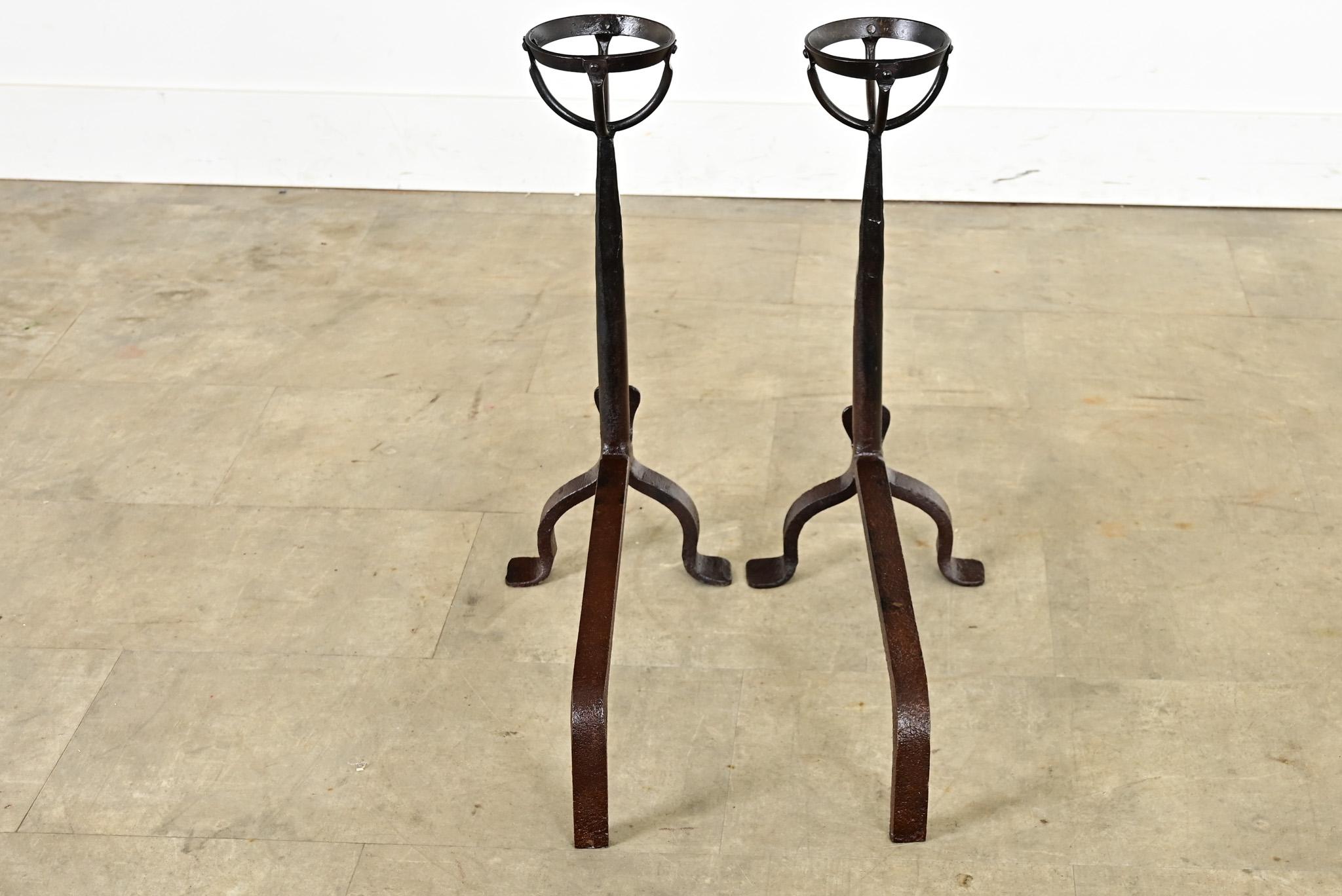 French 18th Century Forged Iron Andirons For Sale 1