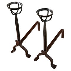 Antique French 18th Century Forged Iron Andirons