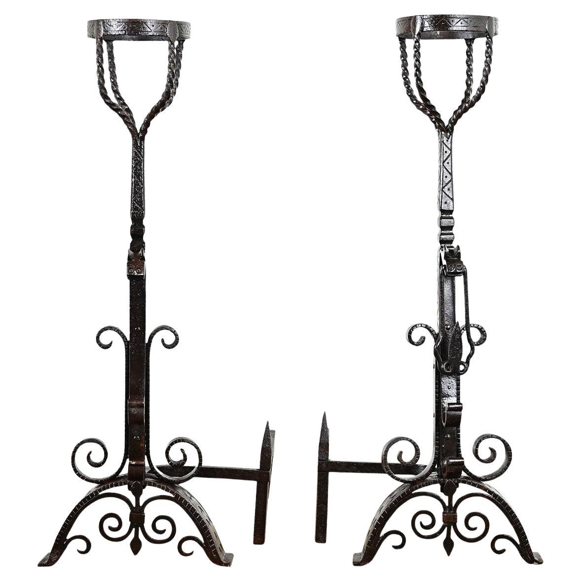 French 18th Century Forged Iron Andirons For Sale
