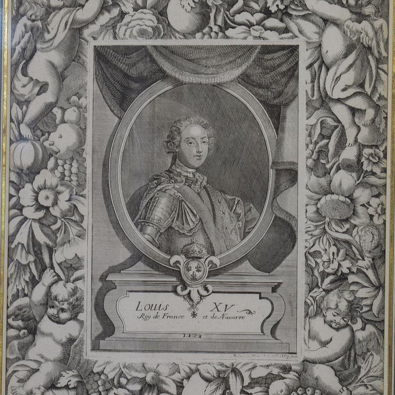 French 18th Century Framed Copper Engraving of Louis XV For Sale at 1stdibs