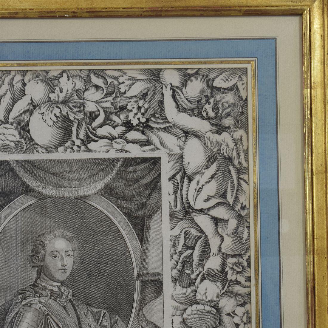 18th Century and Earlier French 18th Century Framed Copper Engraving of Louis XV