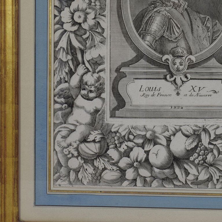 French 18th Century Framed Copper Engraving of Louis XV For Sale at 1stdibs