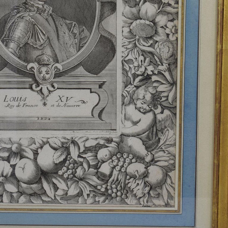 French 18th Century Framed Copper Engraving of Louis XV For Sale at 1stdibs