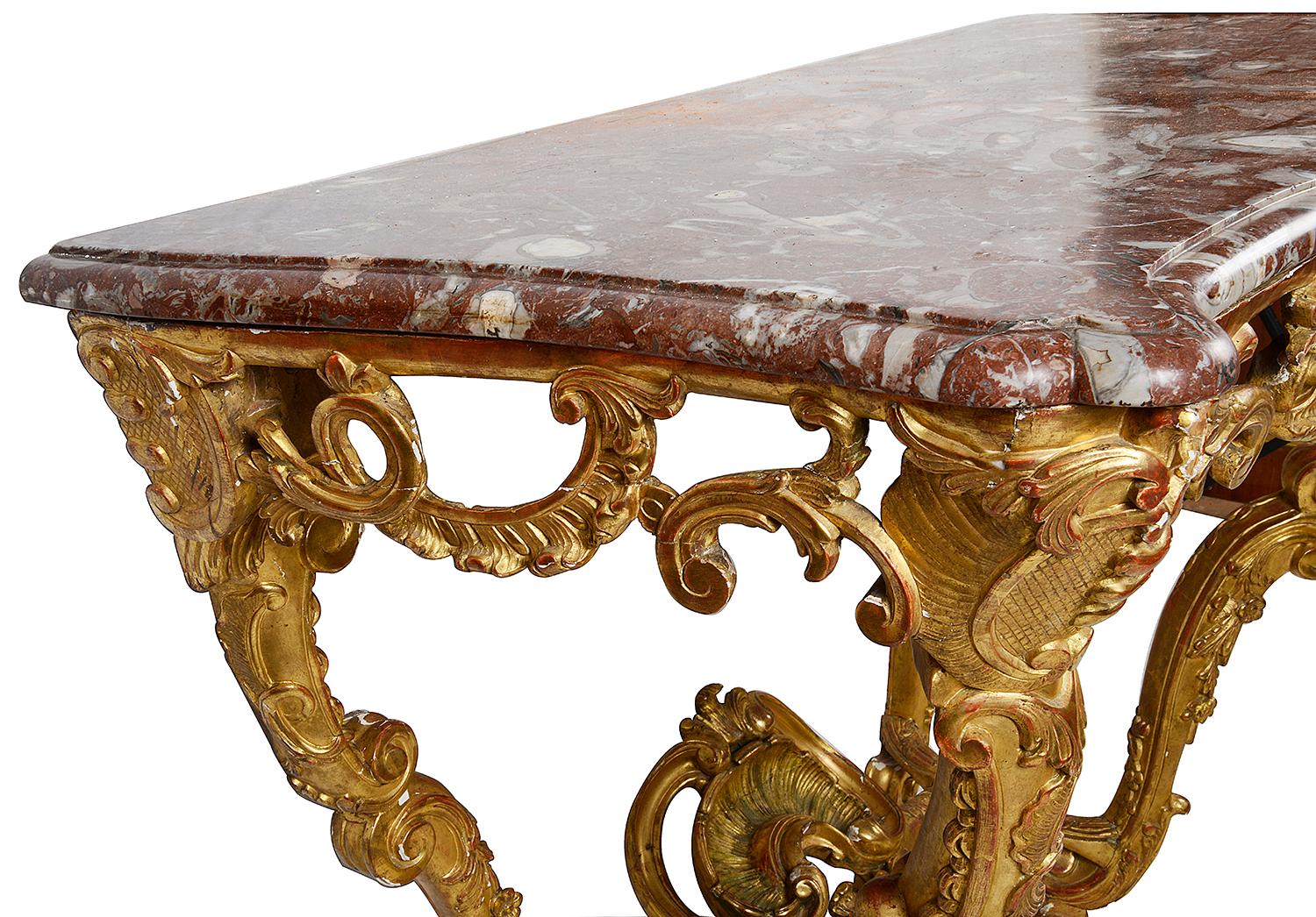 Carved French 18th Century Gilded Console Table For Sale