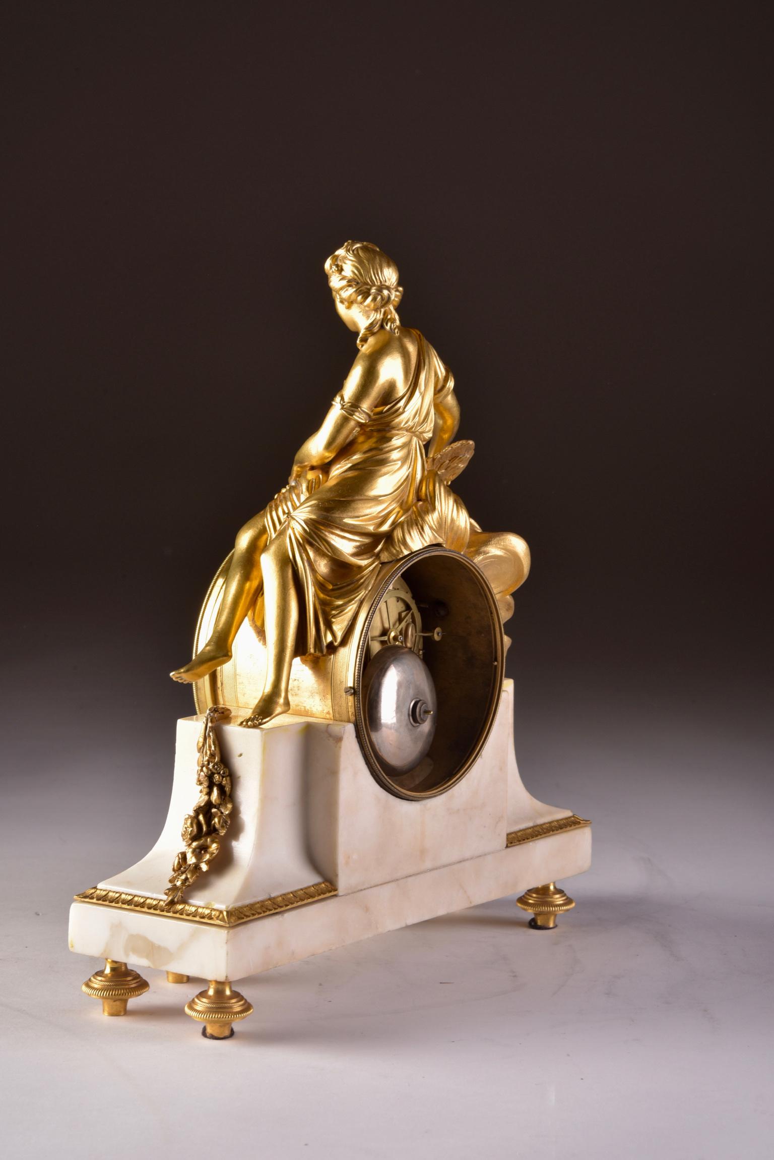 French 18th Century Gilt Bronze and Marble Mantel Clock of Psyche 11