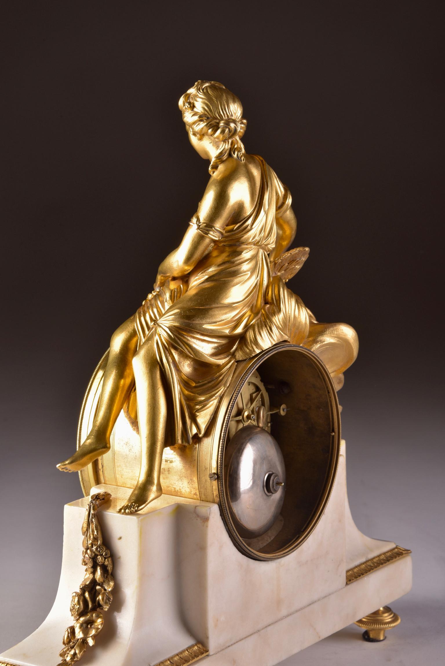 French 18th Century Gilt Bronze and Marble Mantel Clock of Psyche 12