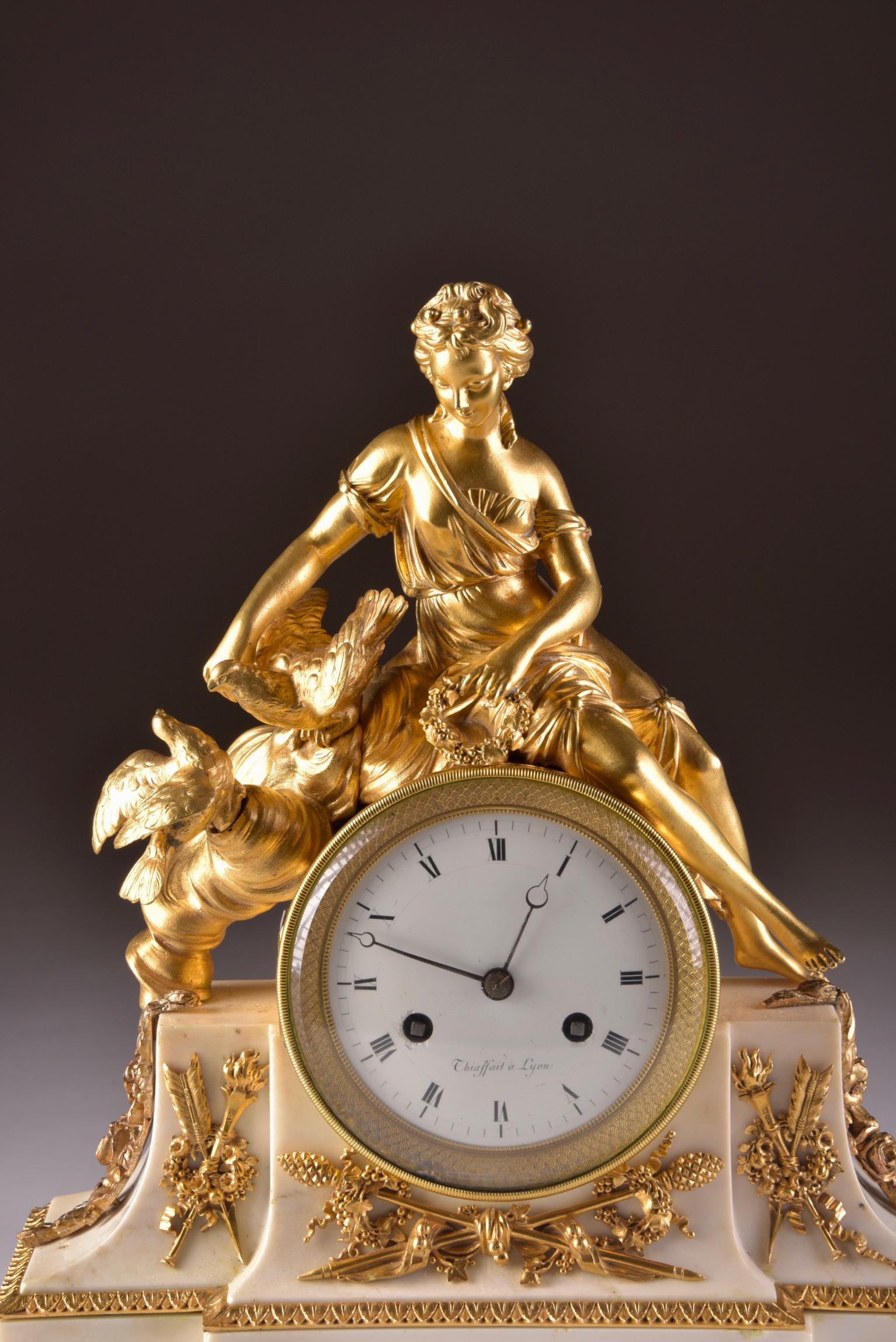 Louis XVI French 18th Century Gilt Bronze and Marble Mantel Clock of Psyche